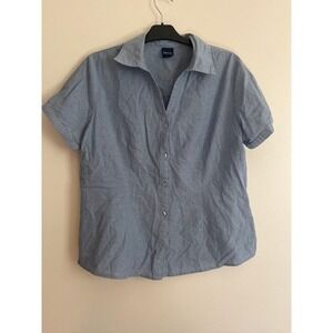 VTG BASIC EDITIONS Womens Blue Chambray Short Sleeve Button Up Shirt‎ Top Size L